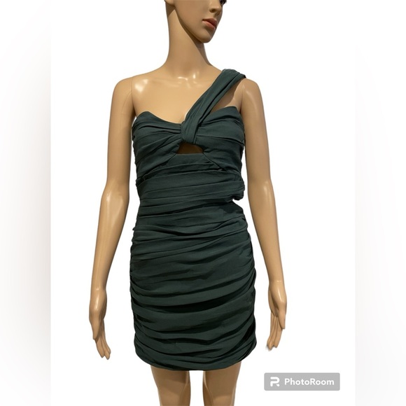 NWT Zara Green Asymmetrical Linen Blend Dress size L - Picture 4 of 9